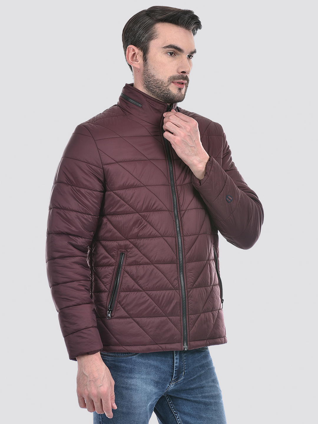 Numero Uno Men Quilted Solid Wine Regular Fit Jacket